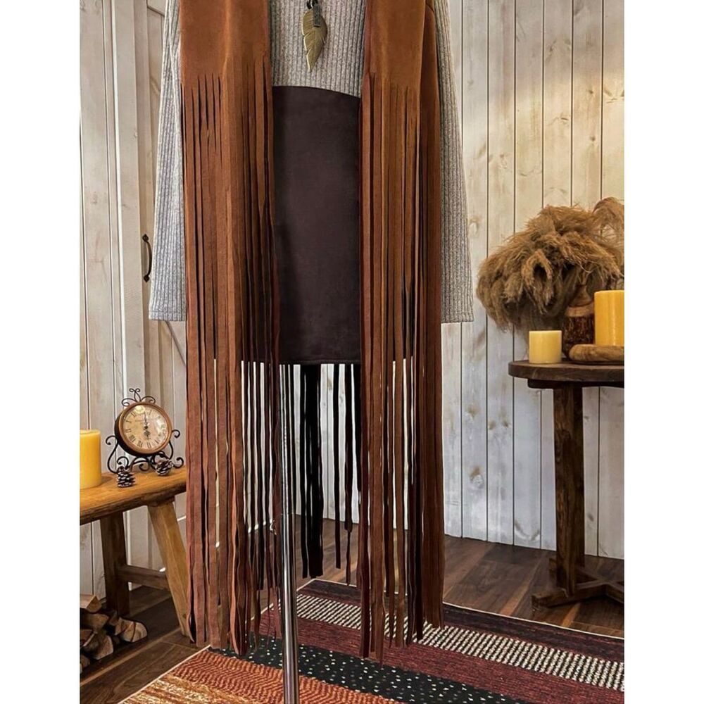 SHEIN LUNE Autumn/Winter Sleeveless Long camel tan Fringe Boho Style Casual Jack - Picture 3 of 8